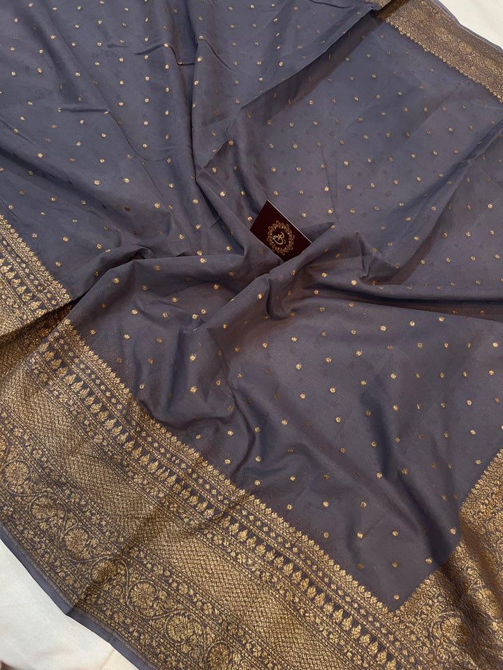 Grey Pure Banarasi Khaddi Georgette Saree - Aura Benaras