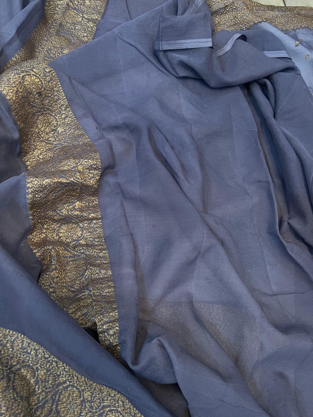 Grey Pure Banarasi Khaddi Georgette Saree - Aura Benaras