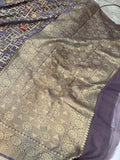 Deep Lavender Banarasi Handloom Pure Georgette Saree - Aura Benaras