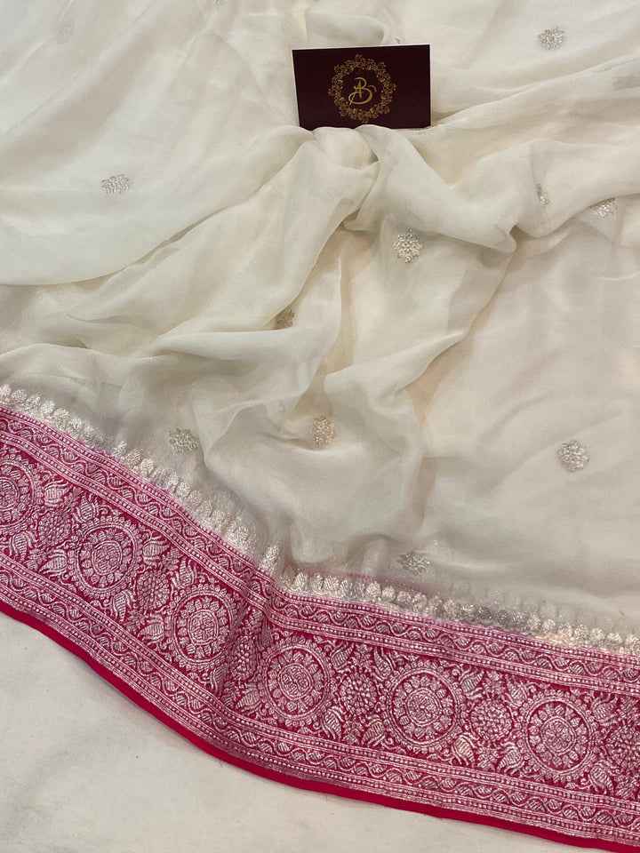 Off White Khaddi Chiffon Banarasi Handloom Saree