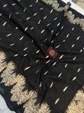 Black Banarasi Handloom Kora Silk Saree - Aura Benaras