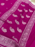 Hot Pink Banarasi Handloom Pure Chiffon Georgette Saree - Aura Benaras
