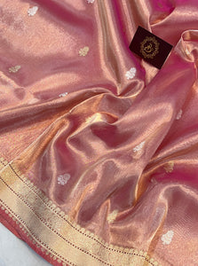 Rose Pink Banarasi Handloom Organza Tissue Silk Saree - Aura Benaras