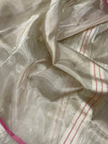 Light Golden Banarasi Handloom Organza Tissue Silk Saree - Aura Benaras