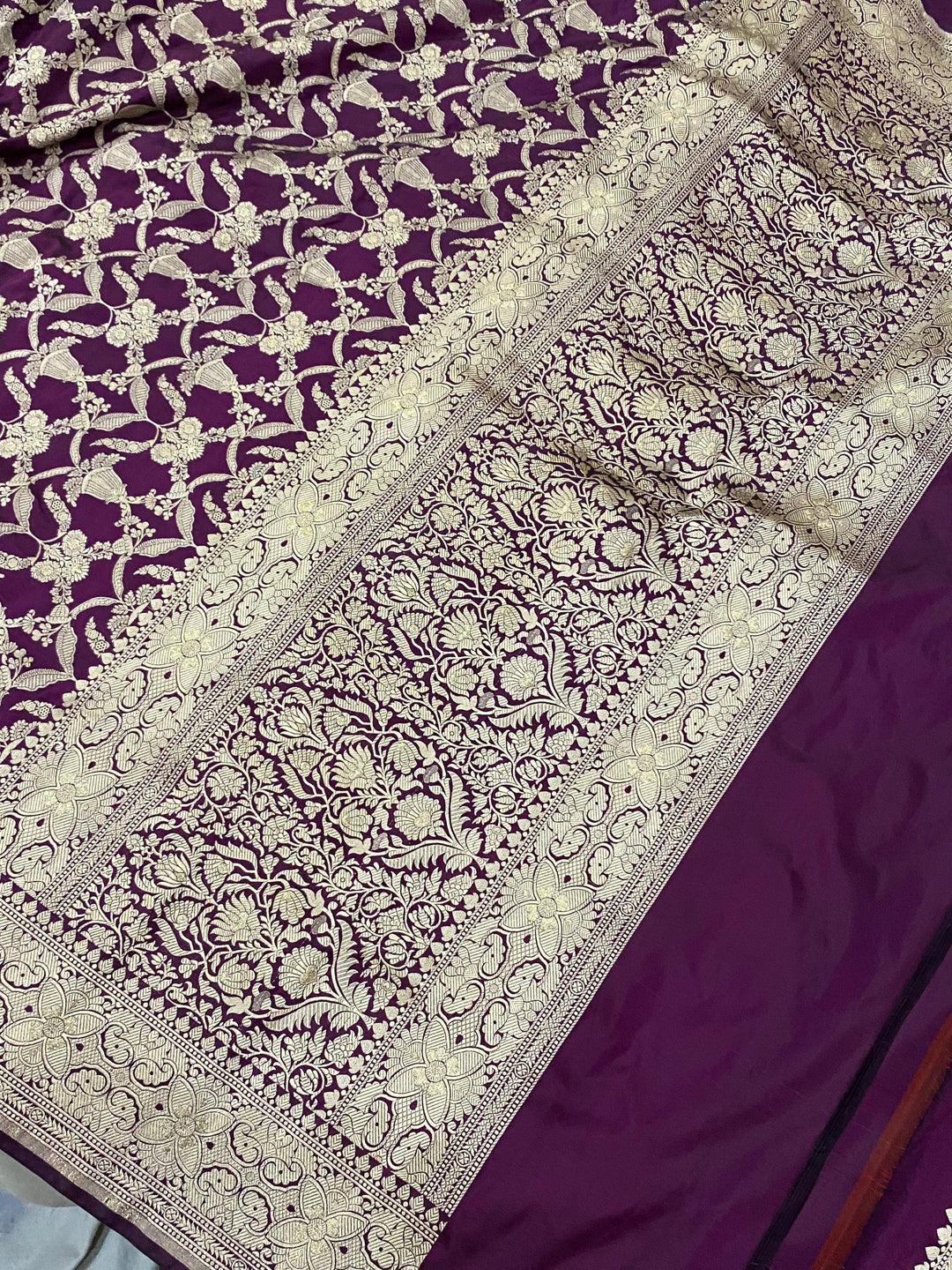 Wine Banarasi Handloom Katan Silk Saree - Aura Benaras