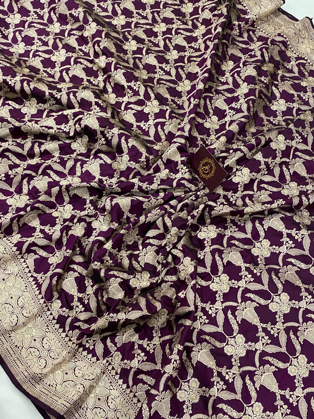 Wine Banarasi Handloom Katan Silk Saree - Aura Benaras