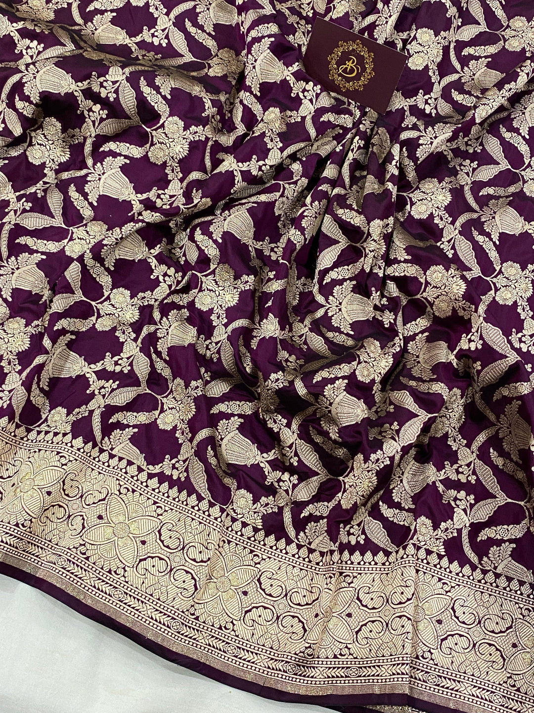 Wine Banarasi Handloom Katan Silk Saree - Aura Benaras