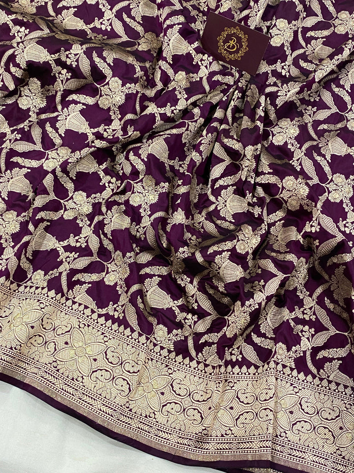 Wine Banarasi Handloom Katan Silk Saree - Aura Benaras