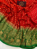 Red Banarasi Pure Khaddi Georgette Saree - Aura Benaras