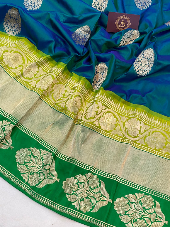Teal Green Pure Banarasi Handloom Katan Silk Saree
