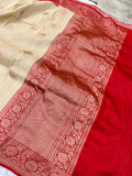 Cream Banarasi Handloom Pure Tussar Silk Saree - Aura Benaras