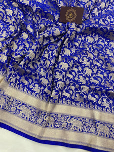 Royal Blue Banarasi Handloom Pure Katan Silk Saree - Aura Benaras