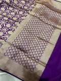 Purple Banarasi Handloom Pure Katan Silk Saree - Aura Benaras