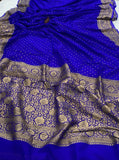 Royal Blue Banarasi Pure Khaddi Georgette Saree - Aura Benaras