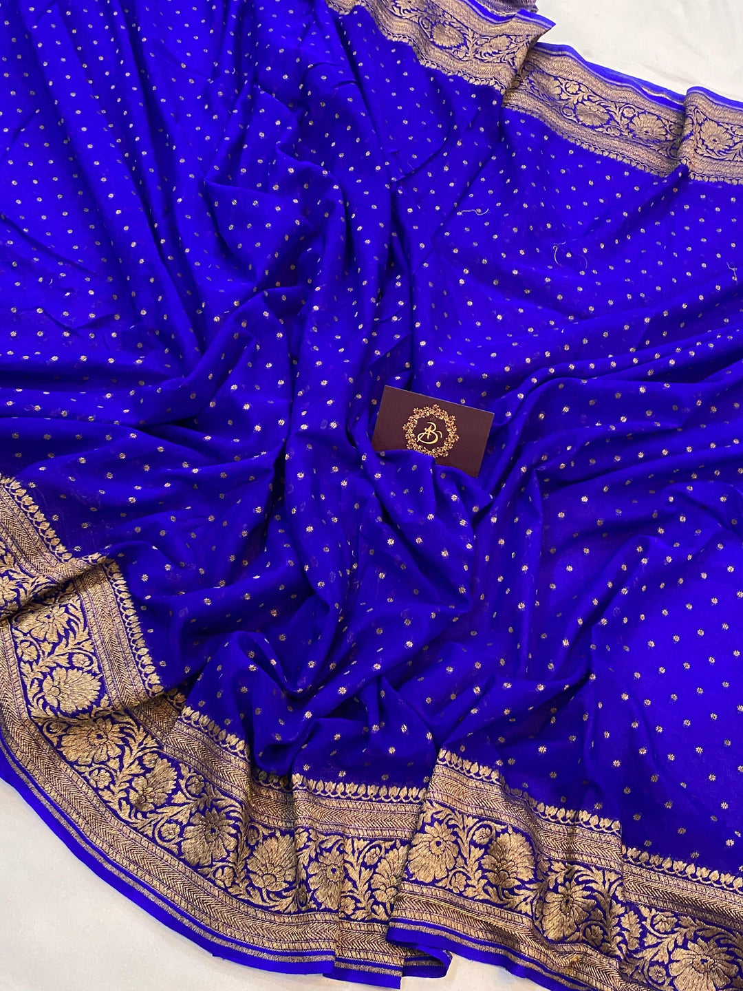 Royal Blue Banarasi Pure Khaddi Georgette Saree - Aura Benaras