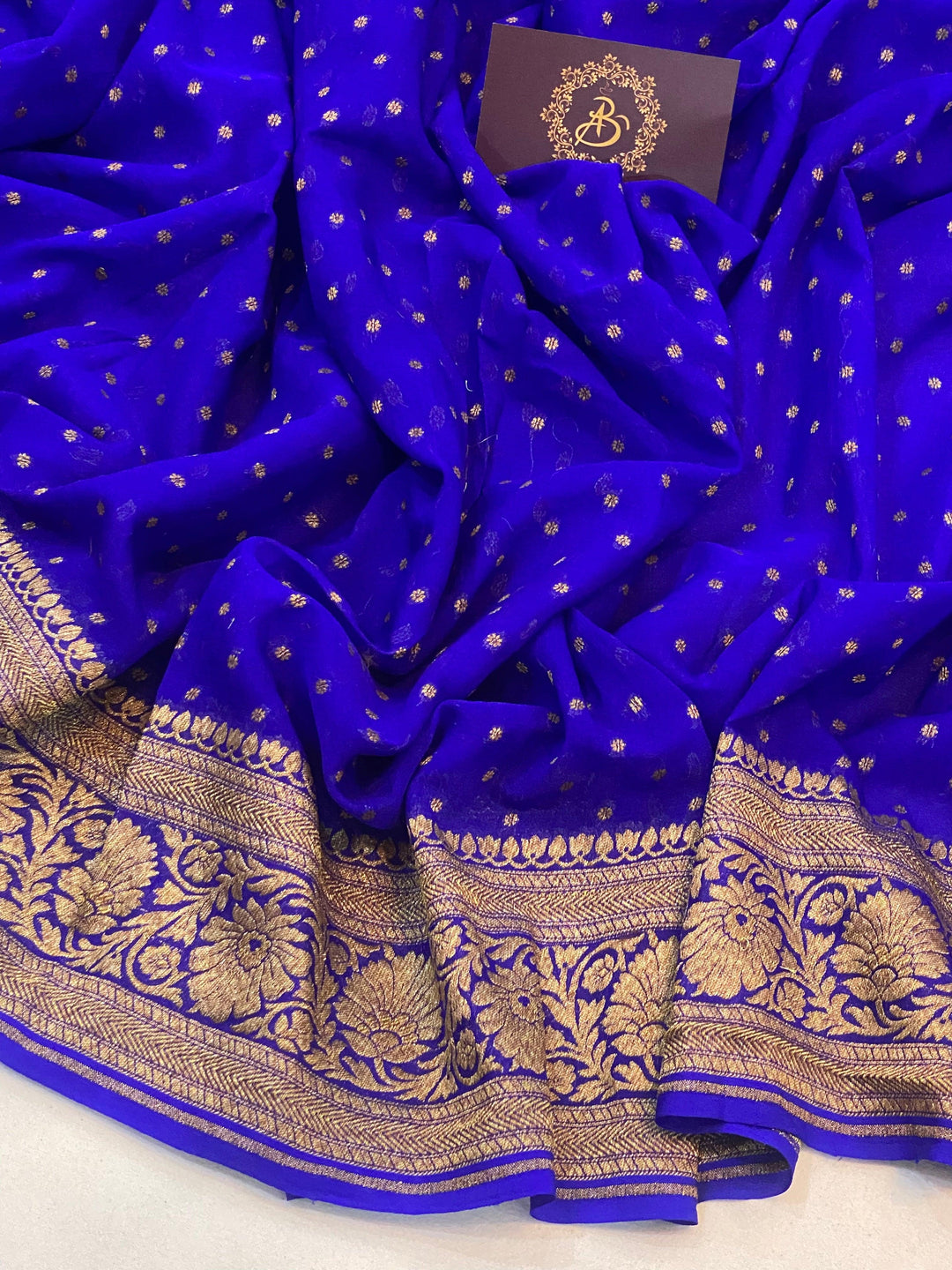 Royal Blue Banarasi Pure Khaddi Georgette Saree - Aura Benaras