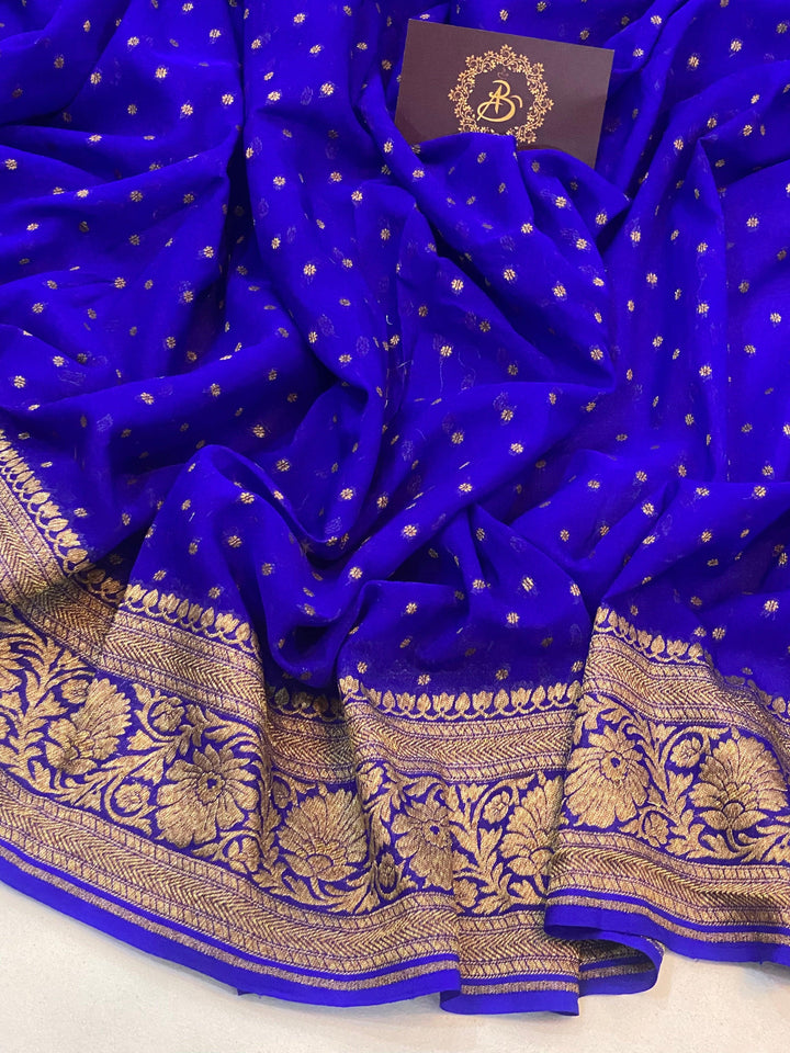 Royal Blue Banarasi Pure Khaddi Georgette Saree - Aura Benaras