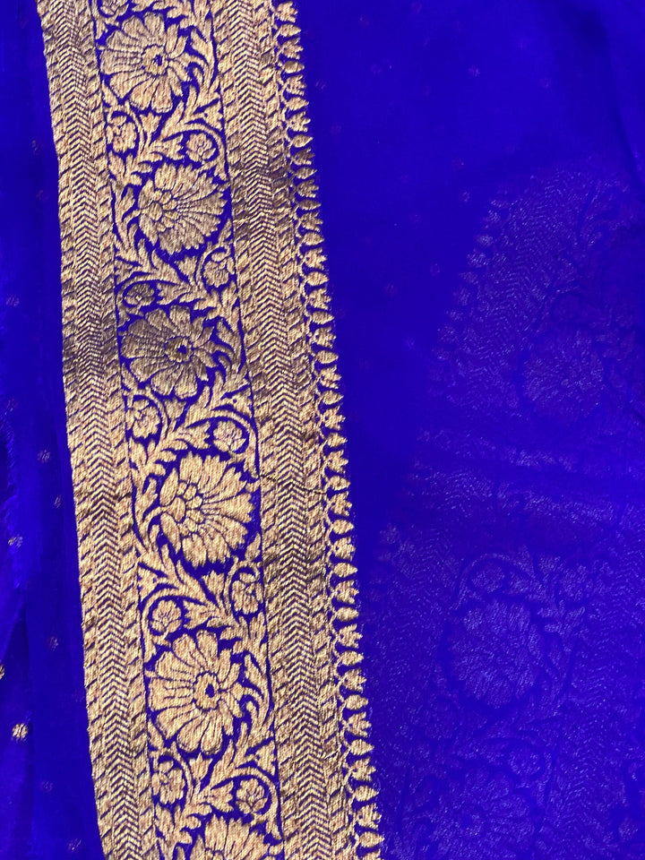 Royal Blue Banarasi Pure Khaddi Georgette Saree - Aura Benaras