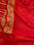 Red Pure Banarasi Khaddi Georgette Saree - Aura Benaras