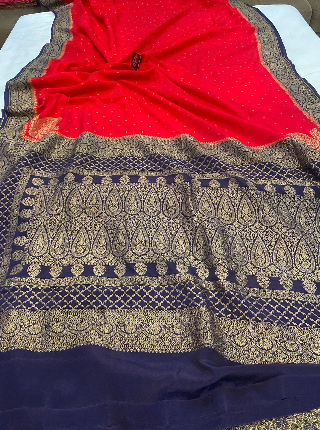 Red Pure Banarasi Khaddi Crepe Silk Saree - Aura Benaras