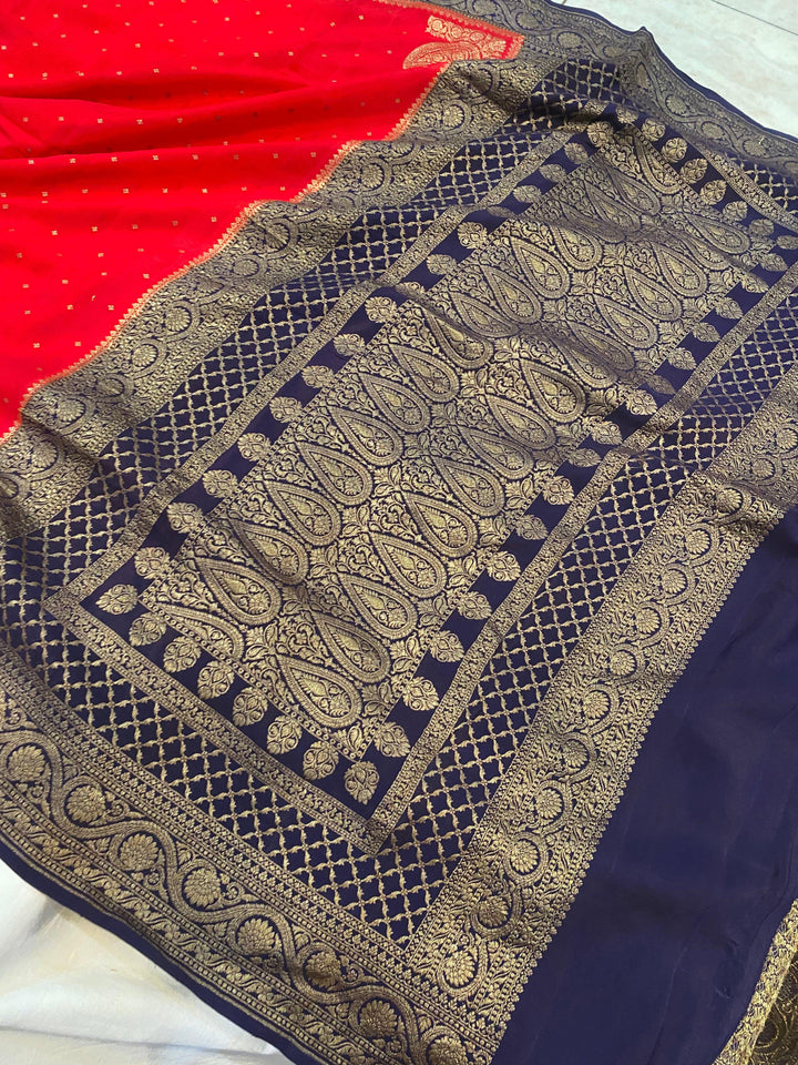 Red Pure Banarasi Khaddi Crepe Silk Saree - Aura Benaras