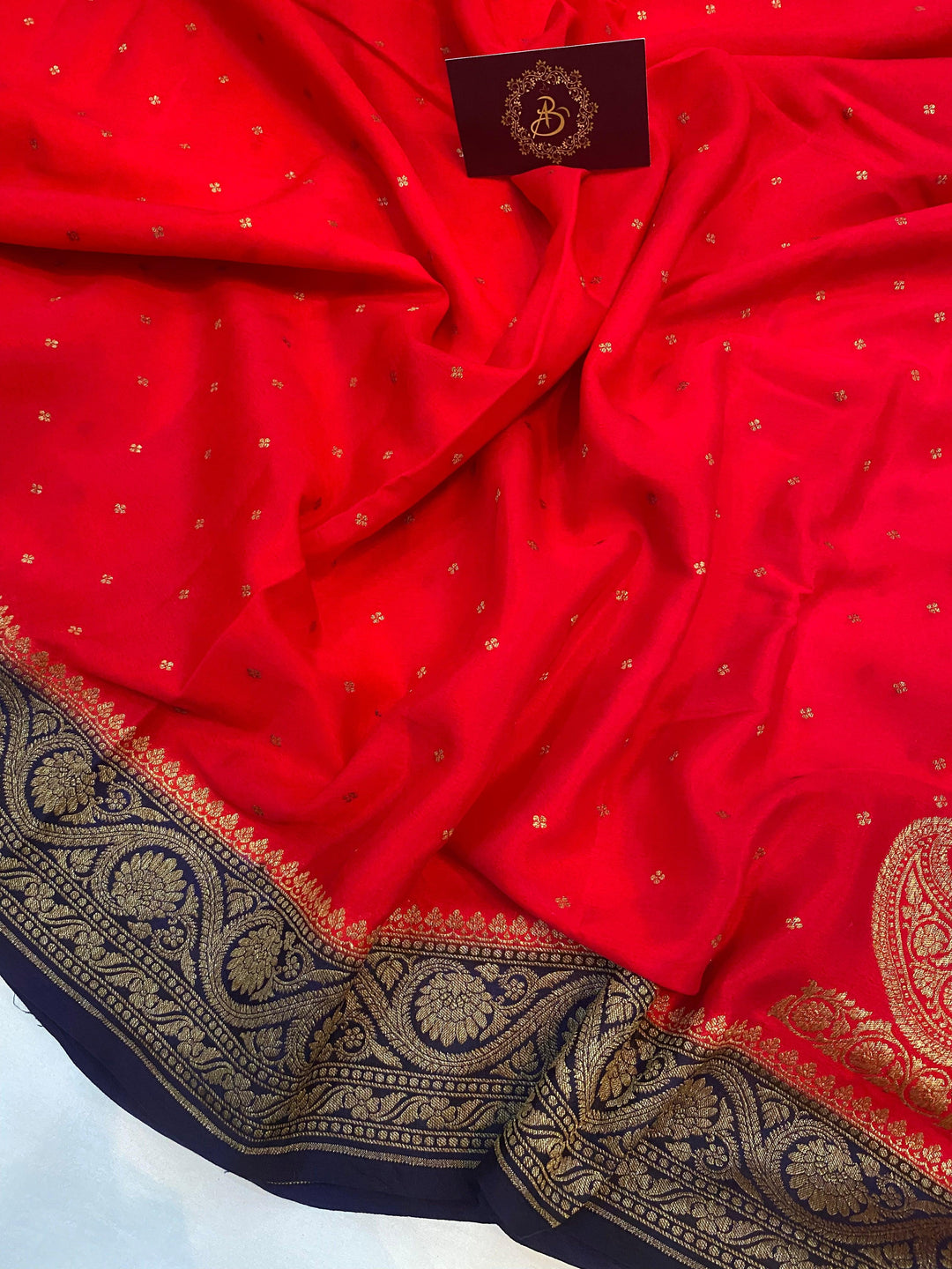 Red Pure Banarasi Khaddi Crepe Silk Saree - Aura Benaras