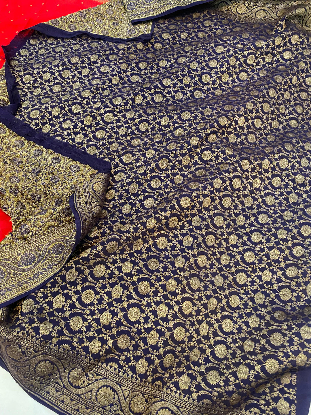 Red Pure Banarasi Khaddi Crepe Silk Saree - Aura Benaras