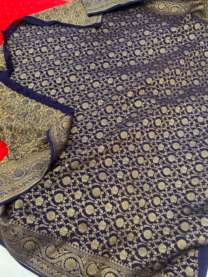 Red Pure Banarasi Khaddi Crepe Silk Saree - Aura Benaras