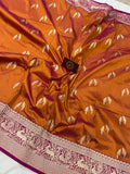 Orange Pure Banarasi Handloom Katan Silk Saree - Aura Benaras