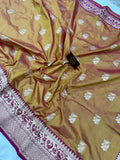 Yellowish Golden Pure Banarasi Handloom Katan Silk Saree - Aura Benaras