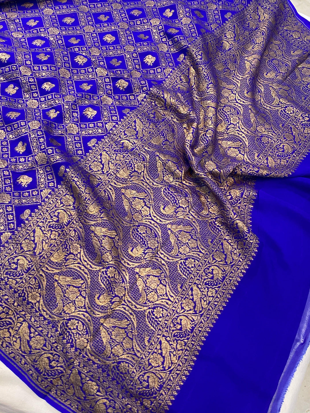 Royal Blue Banarasi Khaddi Georgette Saree - Aura Benaras