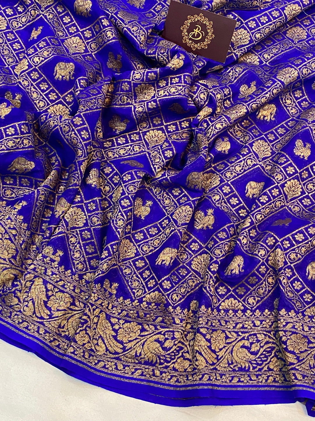 Royal Blue Banarasi Khaddi Georgette Saree - Aura Benaras