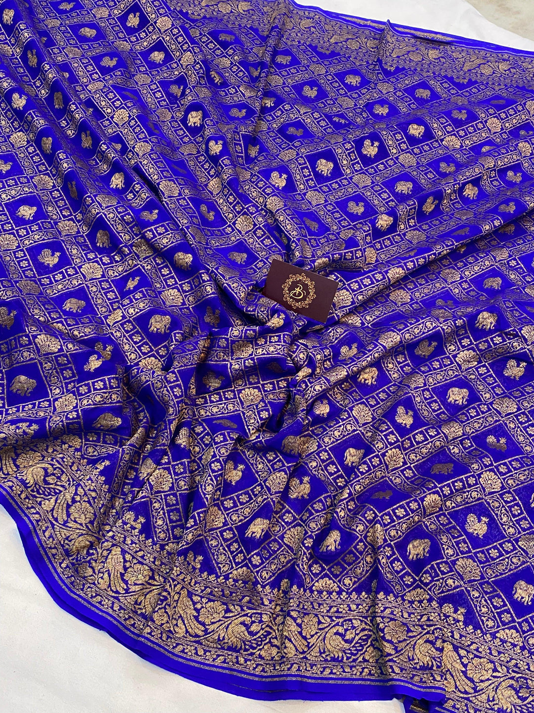 Royal Blue Banarasi Khaddi Georgette Saree - Aura Benaras