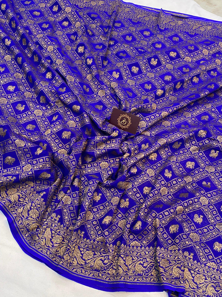 Royal Blue Banarasi Khaddi Georgette Saree - Aura Benaras