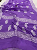 Lavender Buta Khaddi Chiffon Banarasi Handloom Saree - Aura Benaras