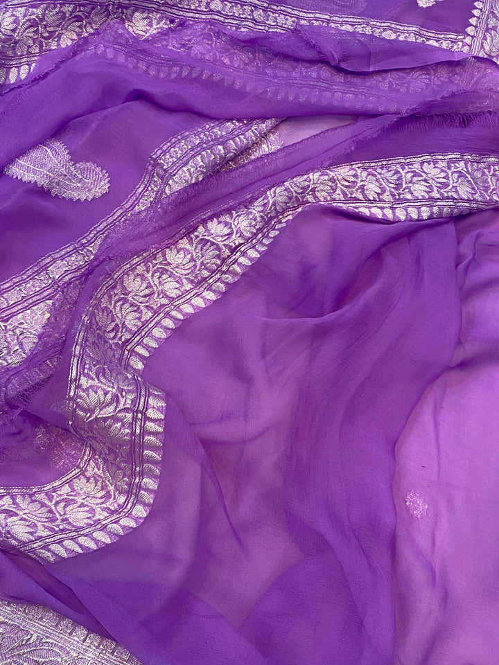 Lavender Buta Khaddi Chiffon Banarasi Handloom Saree - Aura Benaras