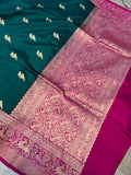 Teal Green Pure Banarasi Handloom Katan Silk Saree - Aura Benaras