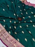 Teal Green Pure Banarasi Handloom Katan Silk Saree - Aura Benaras