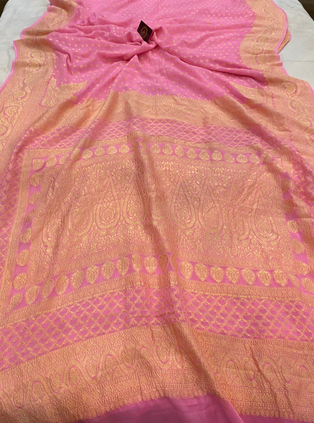 Baby Pink Pure Banarasi Khaddi Georgette Saree - Aura Benaras