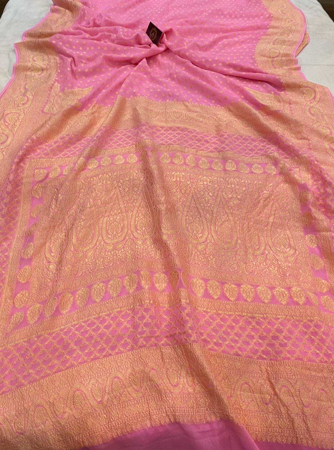 Baby Pink Pure Banarasi Khaddi Georgette Saree - Aura Benaras