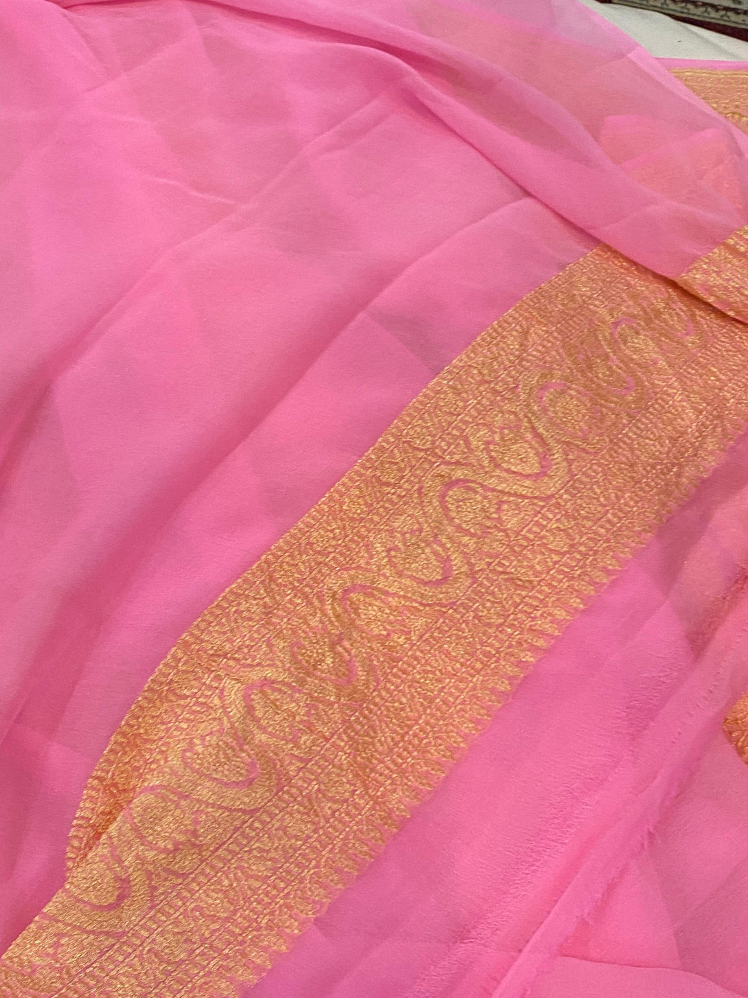 Baby Pink Pure Banarasi Khaddi Georgette Saree - Aura Benaras