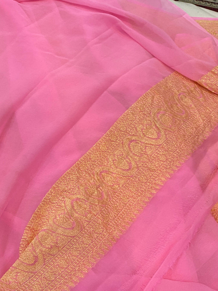 Baby Pink Pure Banarasi Khaddi Georgette Saree - Aura Benaras