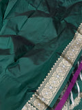 Bottle Green Aada Strips Banarasi Handloom Katan Silk Saree - Aura Benarasa