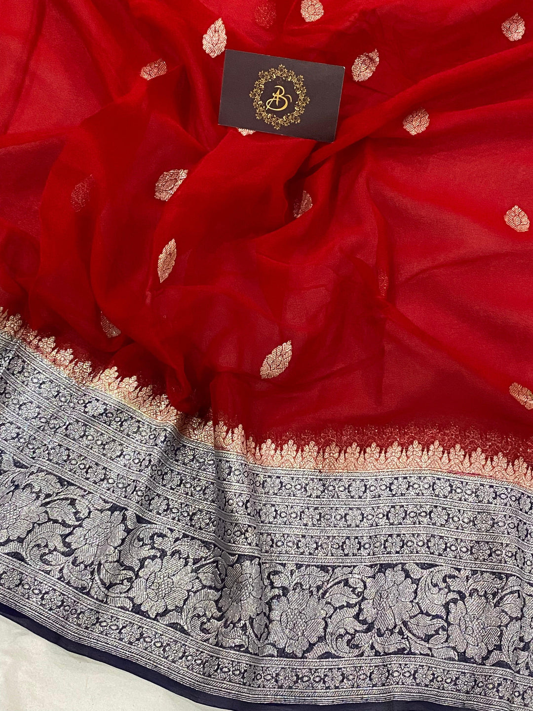 Red Banarasi Khaddi Chiffon Georgette Saree - Aura Benaras