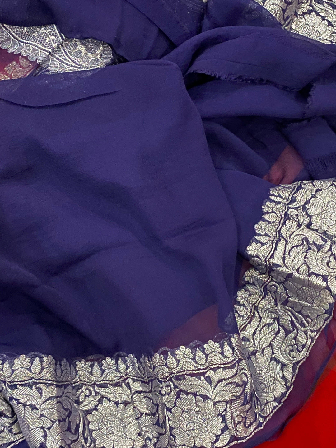 Red Banarasi Khaddi Chiffon Georgette Saree - Aura Benaras