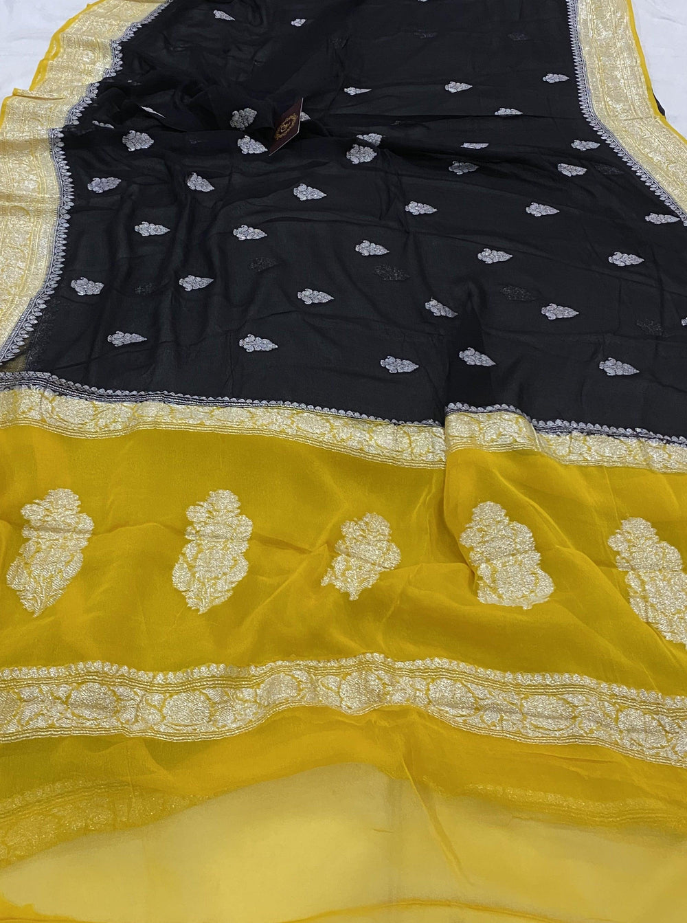 Black Khaddi Chiffon Banarasi Handloom Saree - Aura Benaras