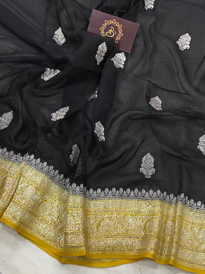 Black Khaddi Chiffon Banarasi Handloom Saree - Aura Benaras