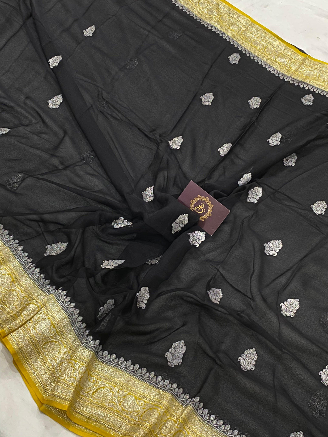 Black Khaddi Chiffon Banarasi Handloom Saree - Aura Benaras