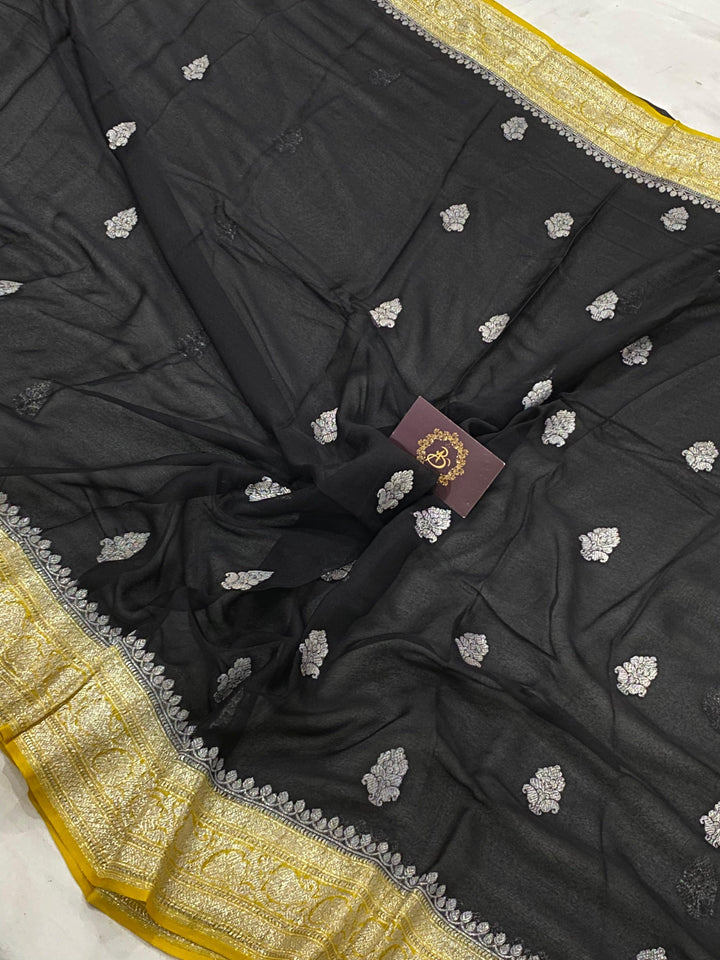 Black Khaddi Chiffon Banarasi Handloom Saree - Aura Benaras