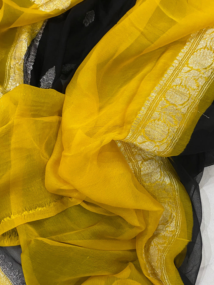 Black Khaddi Chiffon Banarasi Handloom Saree - Aura Benaras